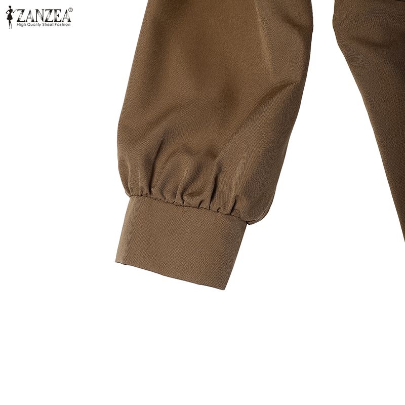 ZANZEA Women Casual Round Neck Elegant Long Sleeve A-Line Dress