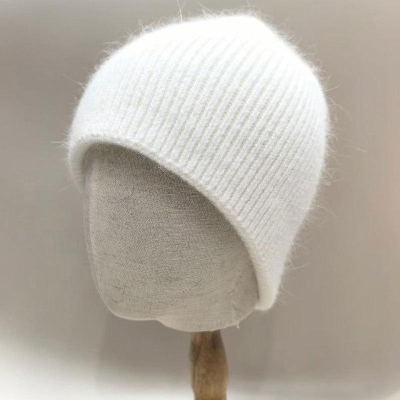 Winter Hats For Women Soft Rabbit Fur Lined Knit Beanie | Double Layer Hat Cozy Baggy Slouchy Cap Keep Warm Solid Color New