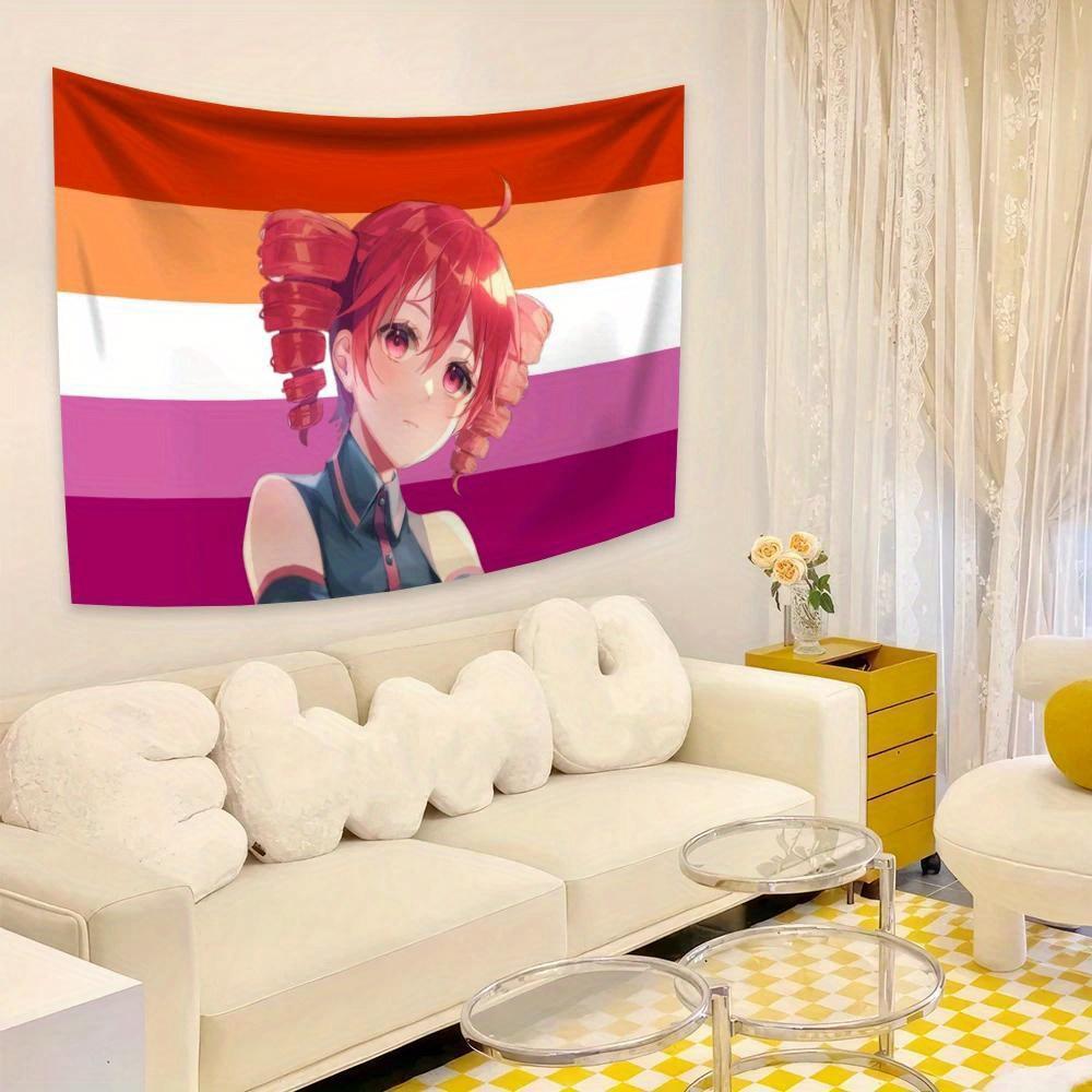 Kasane Teto Pink American Flag Anime Wall Hanging Tapestry Peach Light Vibrant Digital Print Horizontal Design for Decor 74x94cm(29x37in)