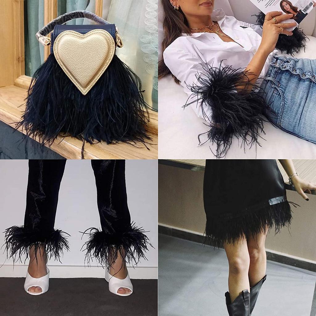 Feather1Meter Black Ostrich Goose Marabou Turkey Feathers Trim Fringe Sewing Ribbon For DIY Dress Sewing Crafts Clothing Decoration