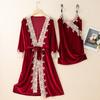 New Autumn Velvet Pajamas Two-piece Robe Set Feminine Lace See-through Robe Bathrobe Casual Velvet Home Clothes