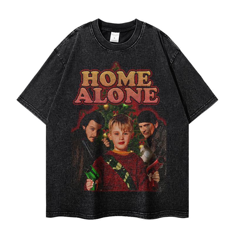 Retro American Movie Poster Unisex Washed T-Shirt - Short Sleeve, Crew Neck, Loose Fit