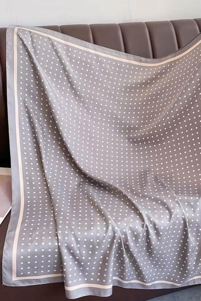 Gray Scarf 90x90 with Polka Dots - Retro Elegance with a Touch of Modernity