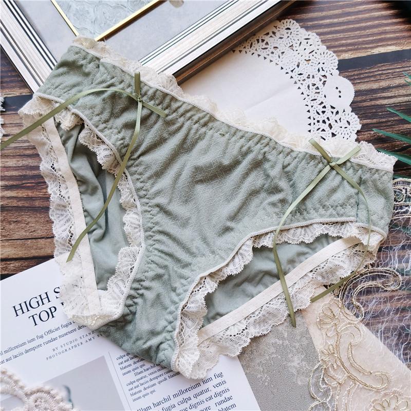

Милое нижнее белье, многослойное нижнее белье из ледяного шелка с кружевными краями, кокетливая сексуальная сумка, удобные трусы с низкой посадкой, женские трусики One Size зелёный