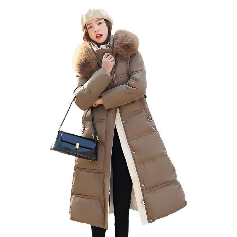 Winter Cotton Clothes Women's Over-knee Large Fur Collar Cotton-padded Clothes Thickened Loose Large Size Jacket