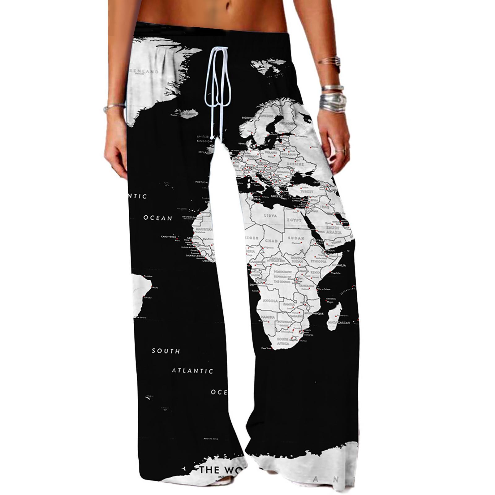 

Женские повседневные модные свободные брюки для йоги с цифровым принтом и широкими штанинами. L чёрный