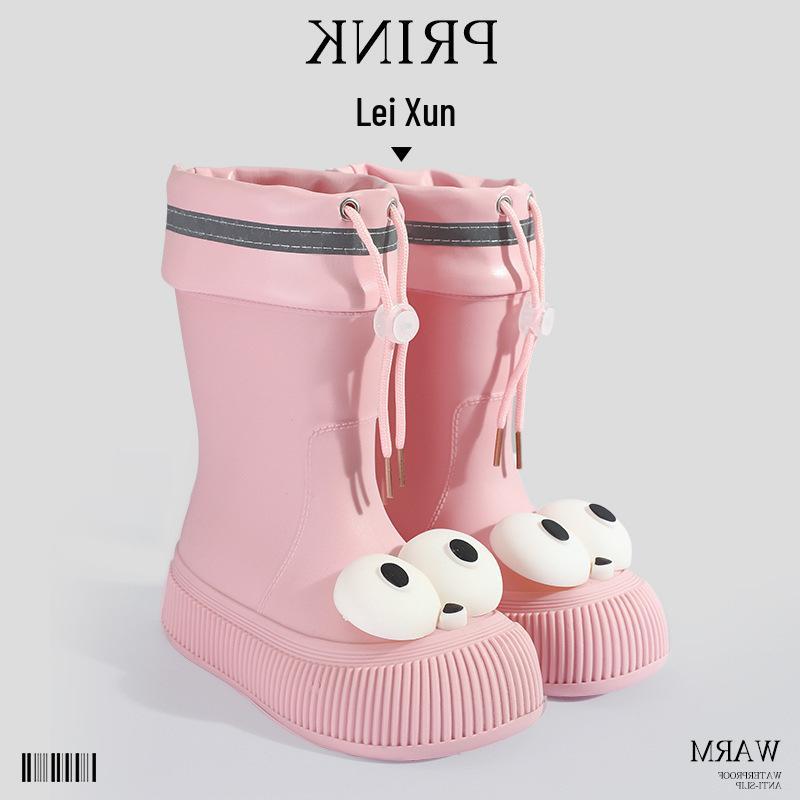 Women's Fashion Rain Boots: Non-Slip, Waterproof, Fleece-Lined, Mid-Calf Boots for Ladies & Kids - Perfect for Outdoor Wear.