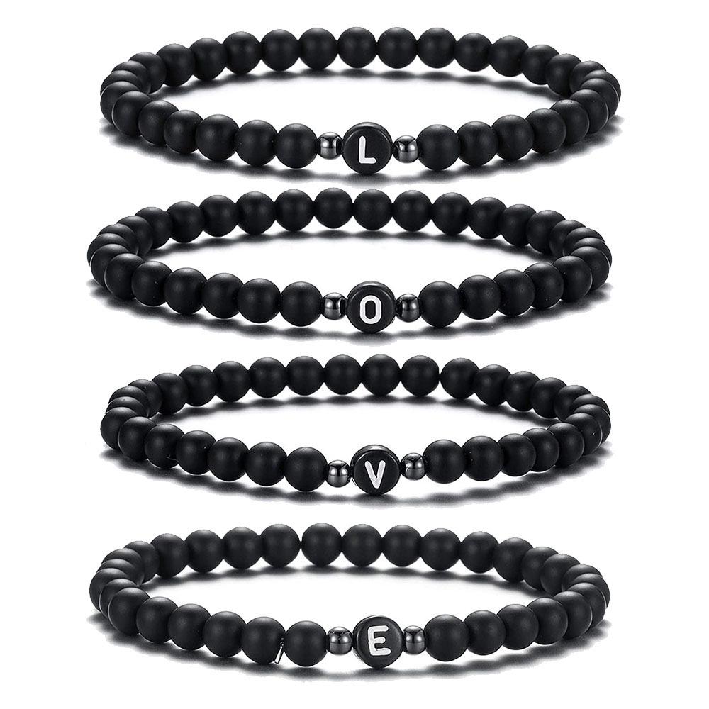 6 mm Armband aus natürlichem, mattiertem Achat für Damen und Herren, handgefertigtes Perlenarmband mit Buchstaben, modisches Design mit 26 Buchstaben, Partnerschmuck