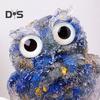 Přírodní křišťálová figurka sovy Ručně vyrobená socha sovy z pryskyřice naplněná křišťálovými kameny Stolní ozdoba sovy pro domácí kancelář Dekorace auta Reiki léčení