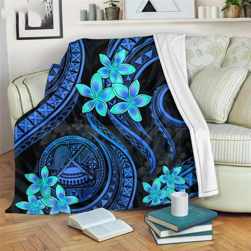 Hawaiian Polynesian Plumeria Pattern Flannel Throw Blanket Soft Lightweight Warm Decoration Soft Bed Home Sofa Kids Adults Gifts