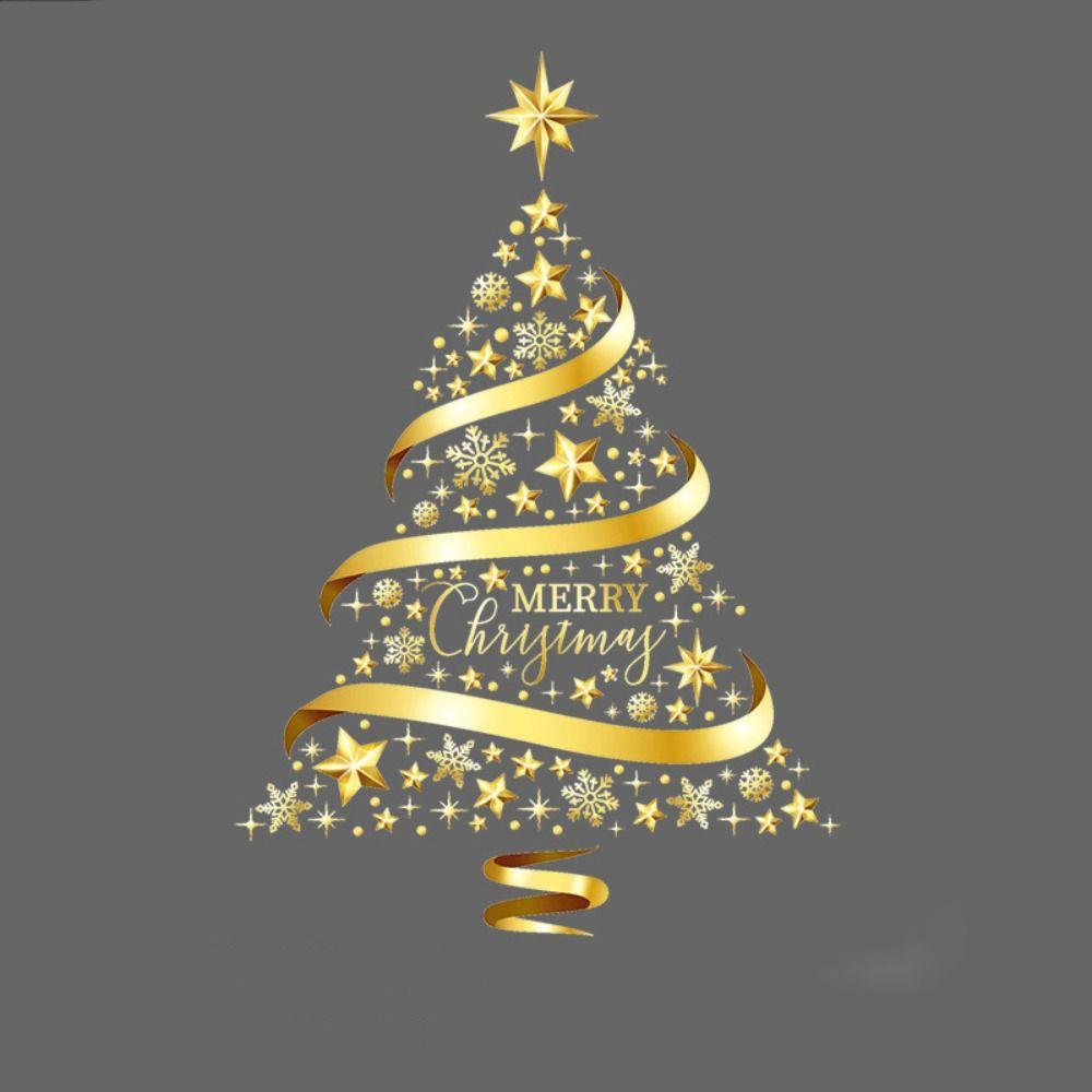 Large Christmas Tree Window Stickers Golden Wallpaper Home Decoration Xmas Decals  Holiday