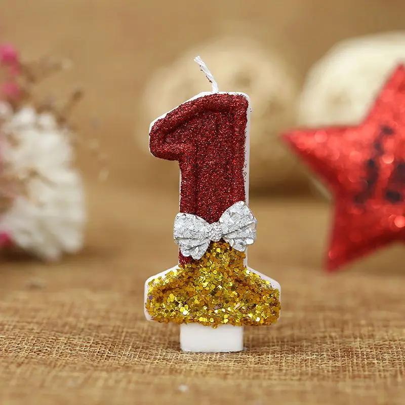 New Bow Birthday Candle, Creative Handmade Cake Candle Red Gold Digital Candle 0 To 9 Characters Independent Packaging Candle
