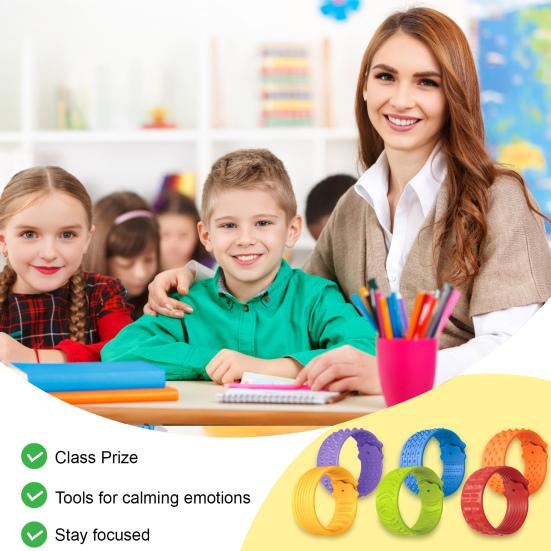 6Pcs Sensory Slap Bracelet Fidget Toy Anxiety Relief Silicone Textured Bracelet Focus Aid Decompression Toy Stocking Stuffers Party Favors
