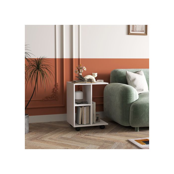 Wheeled Coffee Table - 45 X 35 X 58 Cm - White - Space-saving - Easy Mobility