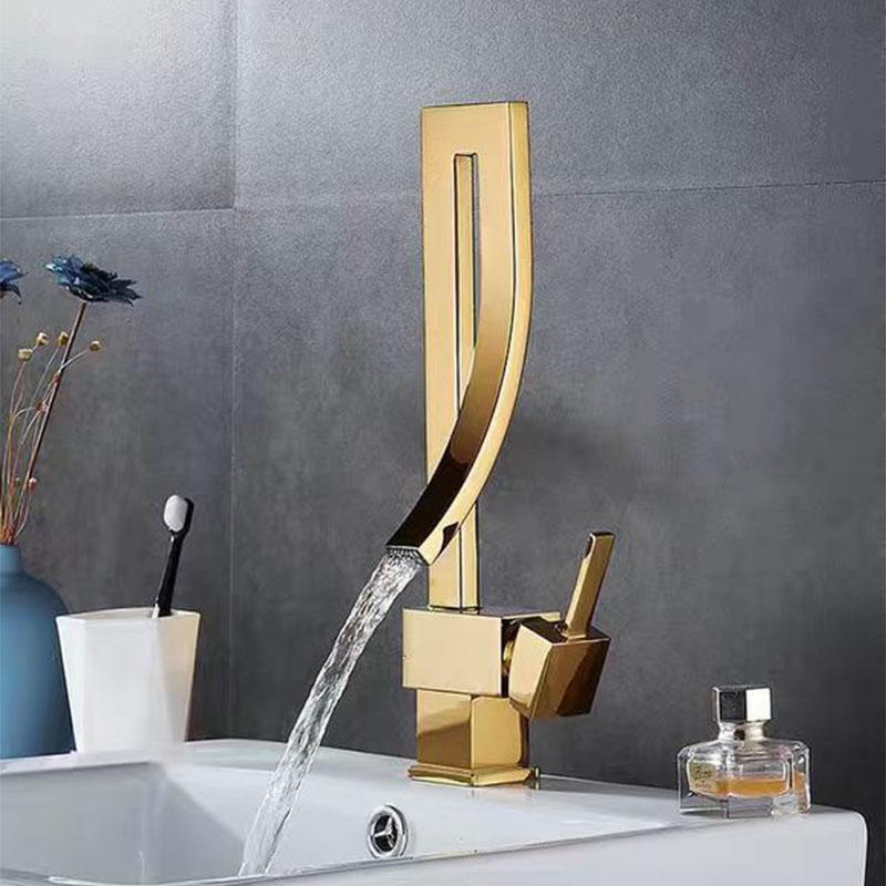 Elegant Brass Bathroom Basin Faucet Fashion Style Single Handle Waterfall Mixer Tap Hot And Cold Water Faucet