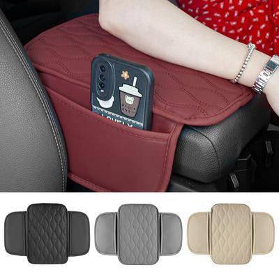 Armrest Cushion with Pocket Leather Arm Rest Mat Foam Height Pad Storage Bag Center Console Protector Cover with Side Pocket
