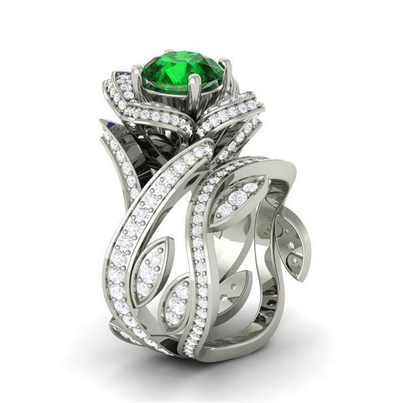 High Quality Women'S Rose Zircon Ring Copper Silver Plated Creative Flower Ring