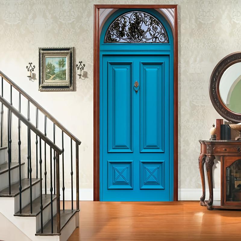 Bright Blue Door Sticker Wallpaper PVC Landscape Home Decor Furniture Vinyl Wrap Waterproof Wall Sticker Bedroom Door Decorative Film