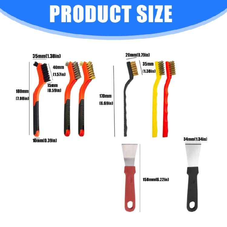 8pcs Wire Brush Cleaning Brushes Assortment For Rusts Removal Grimes Scraping And Detailed Surfaces Workshop Tasks