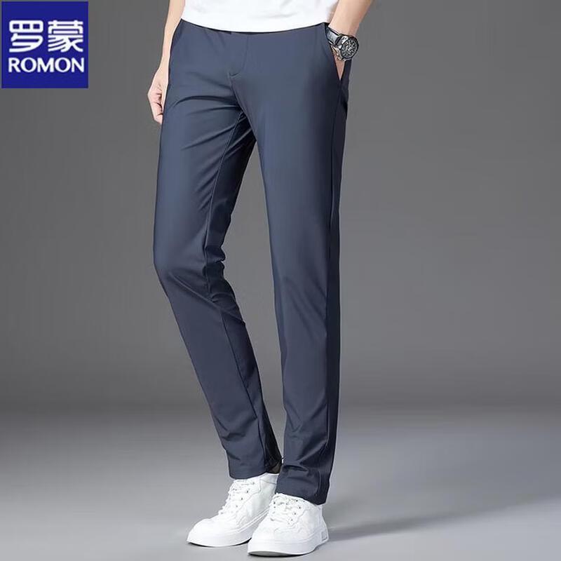 ROMON Men's Summer Ice Silk Straight Business Casual Pants