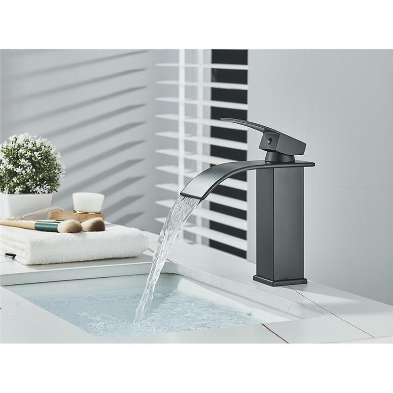 Brushed Golden Basin Faucets Elegant Waterfall Bathroom Sink Faucet Single Lever Hole Deck Mount Brass  Mixer Taps