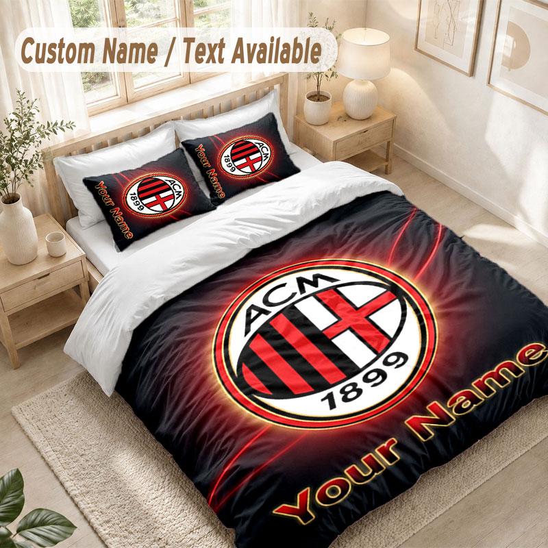 Custom Name Bedding Set 3 PiecesAC Milan Print Duvet Cover + 2 Pillowcases Soft Bed Decor
