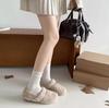 White French Mary Jane Flat-bottomed Fluffy Shoes for Women's 2024 New Autumn and Winter Warm-soled Beanie Cotton Shoes