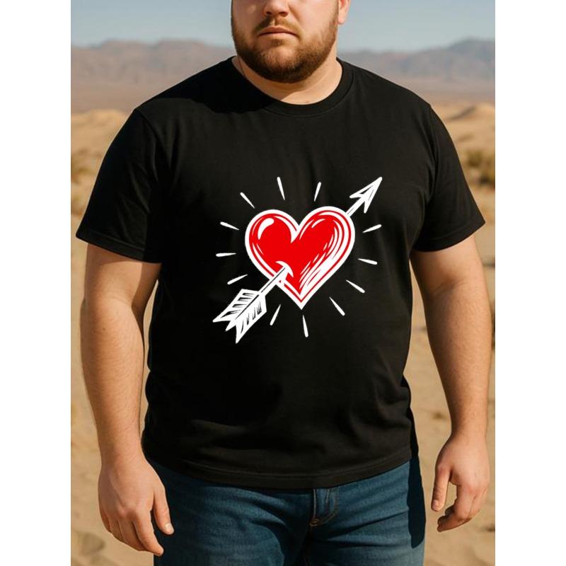 Europäische Größen Valentinstag Minimalistisches Herzförmiges Trendiges Herren-Print Kurzarm-T-Shirt | Reguläre Passform, Schweißabsorbierend und Schnelltrocknend