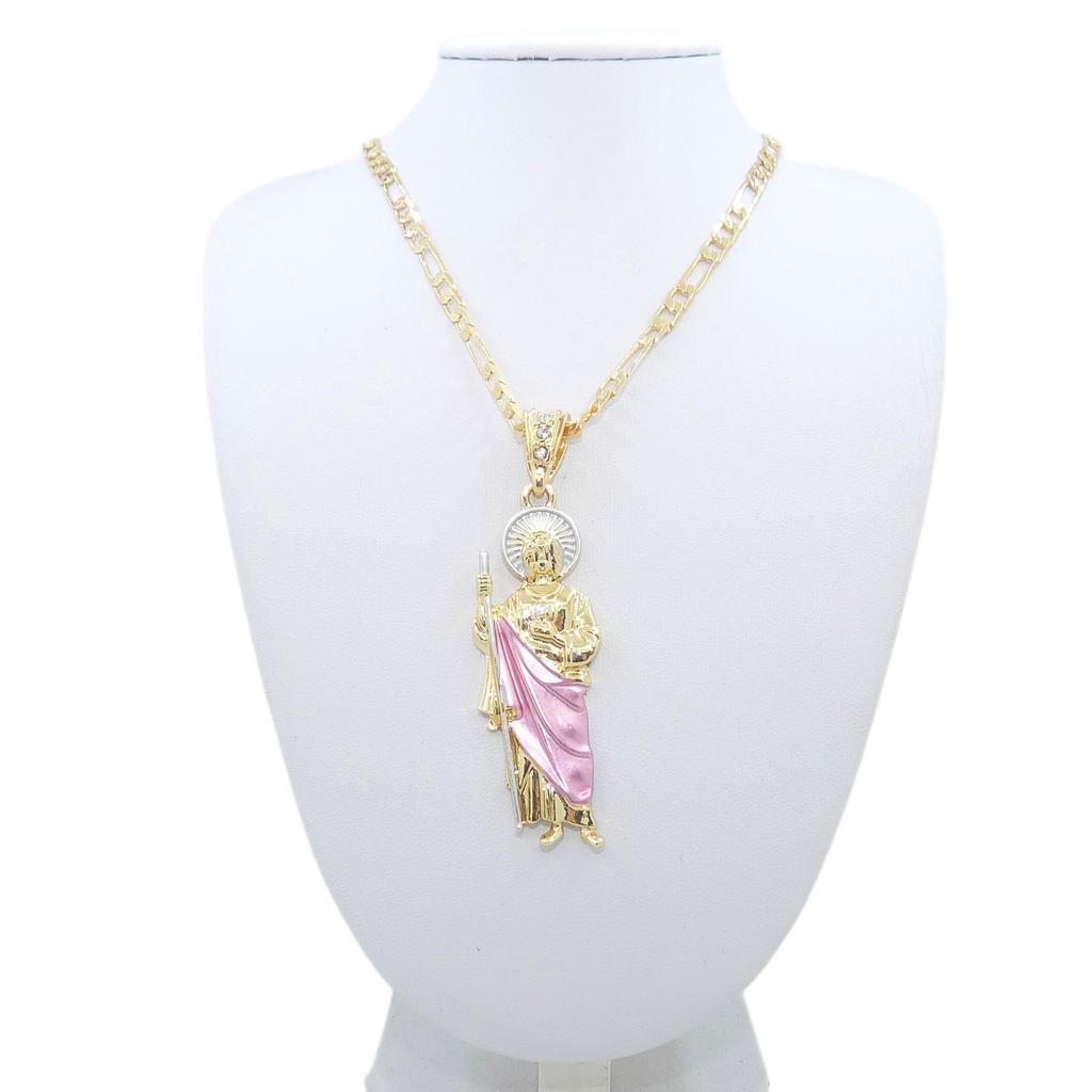 Collar de San Judas Chapado en Oro de 14K Colgante de San Judas Cadena Figaro