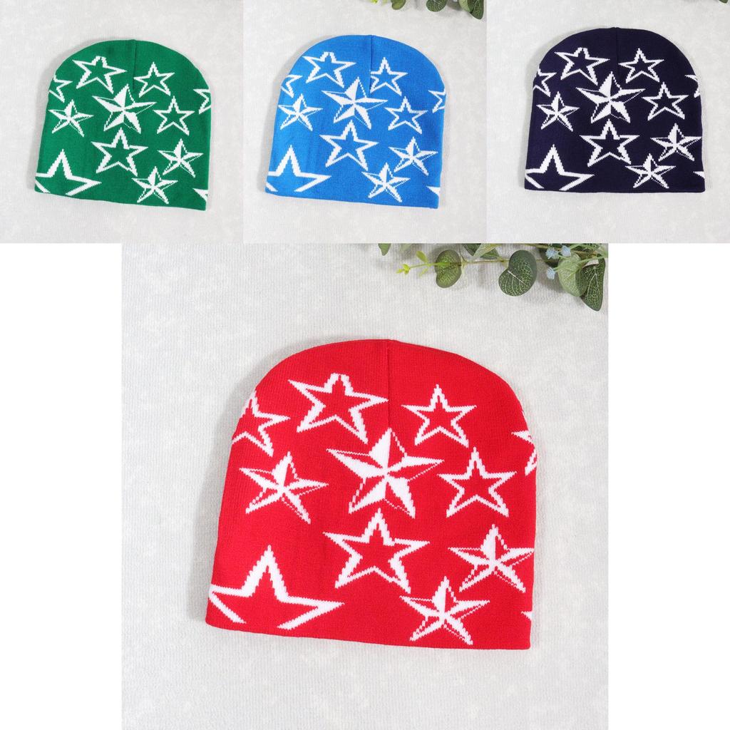 Y2k Style Star Design Knit Cap With Fluffy Fabric For Fall Street Fashion