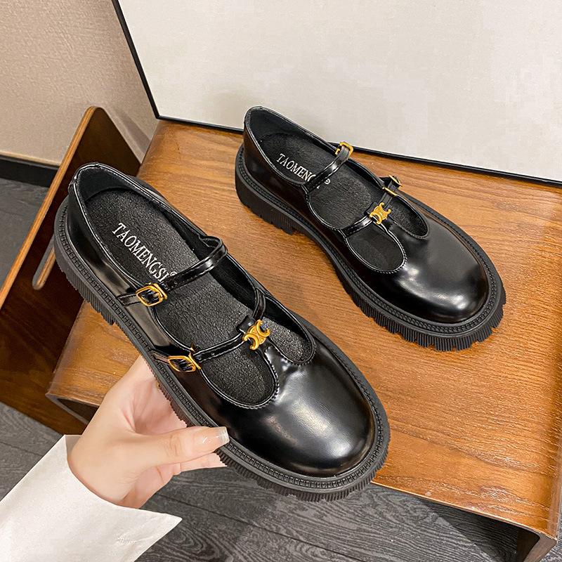 

- Универсальные одинарные туфли на толстой подошве с Т-образной застежкой и тонким ремешком Мэри Джейн, маленькие кожаные туфли из кожи для женского лета 43 чёрный