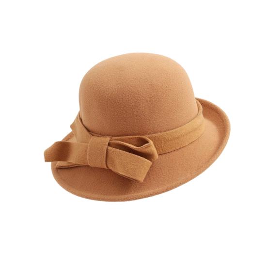 Ladies Wool Felt Bucket Hat Vintage Cloche Fedora Hat Female Bowler Hat with Bow Winter Wedding Church Jazz Cap