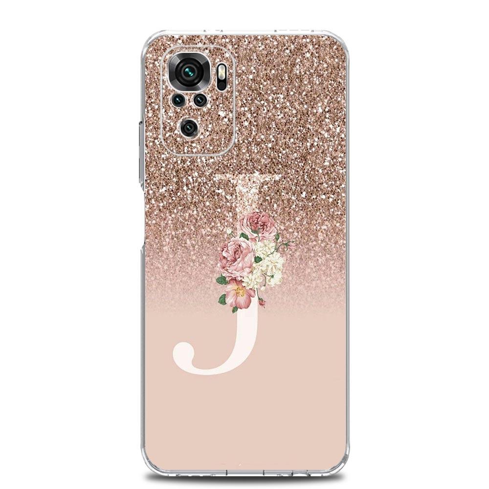 Letter Pink Shiny M R Phone Case For Xiaomi Redmi Note 14 13 12 4G 9 8 10 11 Pro Plus 5G 14C 13C 12C 10C 9C 9A Clear TPU Cover