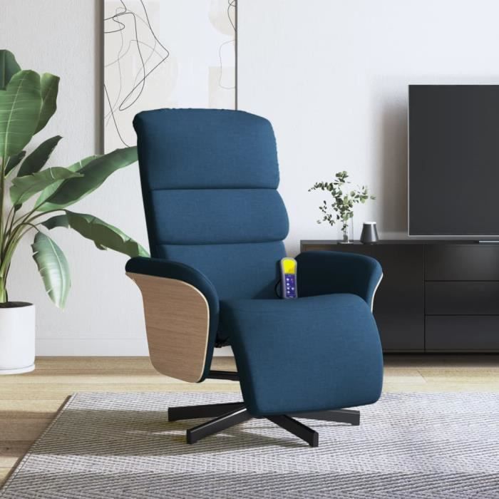 VidaXL Fauteuil inclinable de massage avec repose-pieds bleu tissu 356620