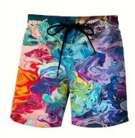 Stampa Uomo 2025, Pantaloncini da Spiaggia, Fantasia Paesaggio con Draghi, Costume da Bagno Estivo Traspirante Street