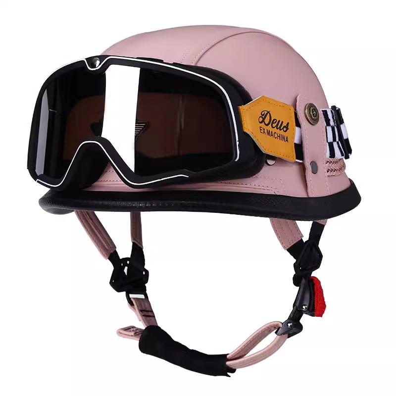 VGV Vintage Half Helmet Motorcycle Helmets Summer Cool Protective Glasses Man Women Boy Girl Light Cute Sunburn Protection