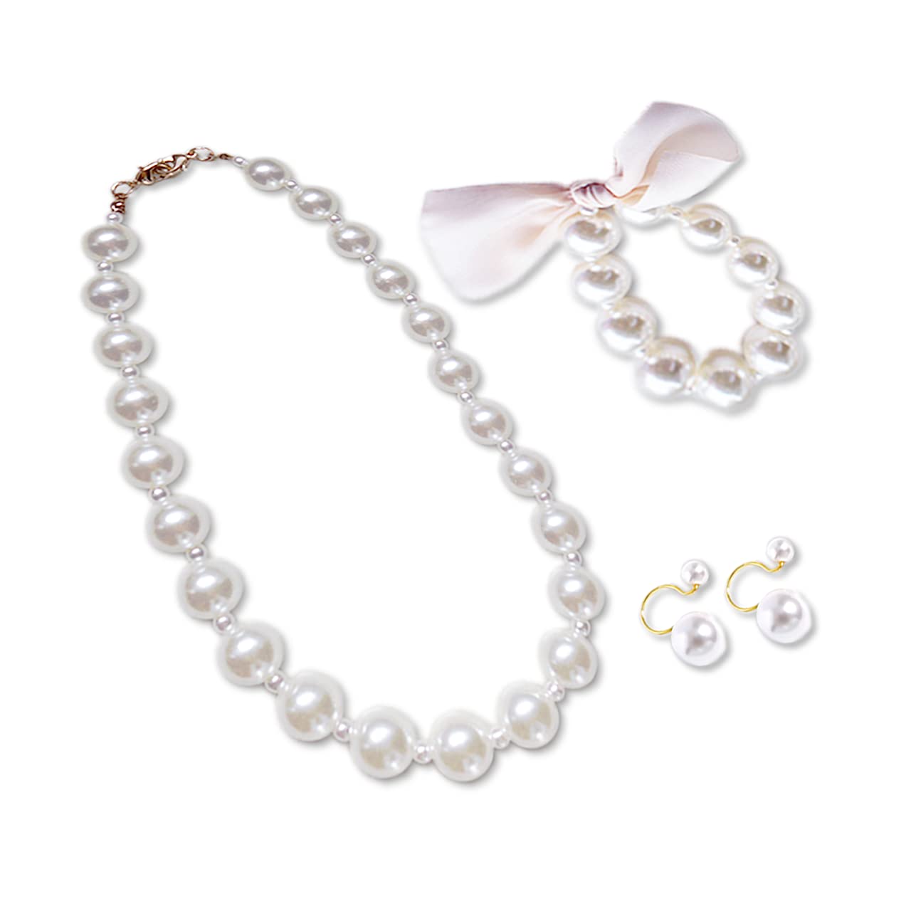 

Набор жемчужных серег для формальных аксессуаров [Shomty] Ожерелье, Браслет, Детский, Для детей, [Набор из 3 предметов]