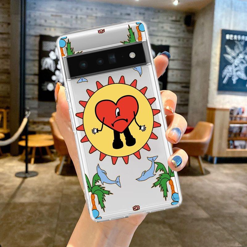 

Креативный чехол для телефона Bad Bunny Heart для Google Pixel 8 7 6 Pro 6A 5 4 5A 4A 3A XL 5G силиконовый противоударный мягкий прозрачный чехол из ТПУ Pixel 5