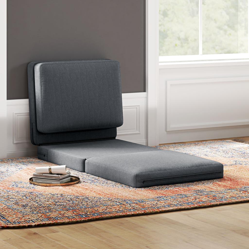 Foldable Floor Chair with Cushion, Convertible Padded Sofa, Living Room, Guest Room, Office, 75 X 268 X 18 Cm, Dark Grey