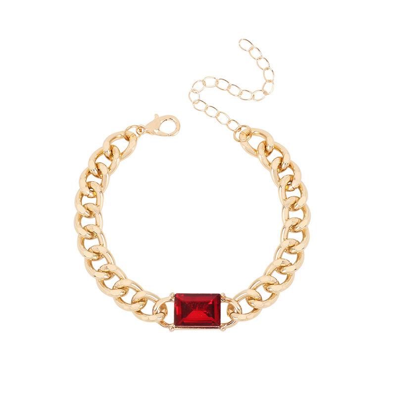 Exaggerated punk metal chain big gem bracelet, cold style fashion design sense niche jewelry