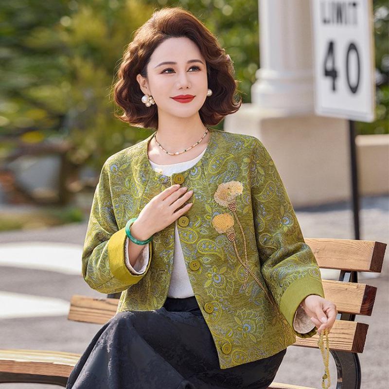 

2026 New Arrival: Chinese Style Casual Plus Size Spring Jacket for Mid-Aged Women, National Style Top for Mom 5XL (suggested weight 150-165 kg) зелёный