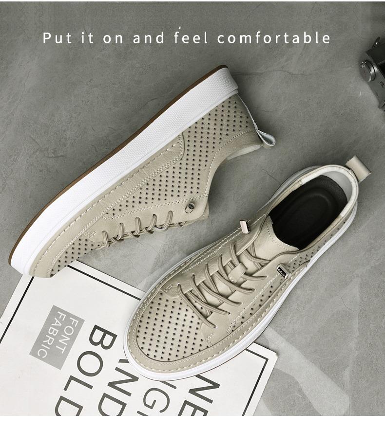 Fashion Genuine Leather Men Breathable Sneakers Fashion Trend Casual Leather Outdoor Non-slip Board Shoes Hollow Out Vulcanized Shoes