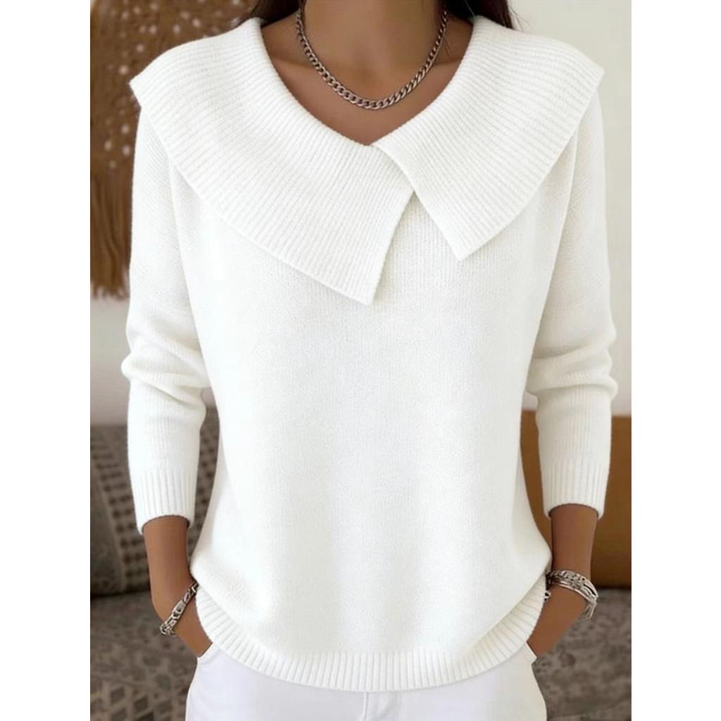 VAYLA Women's Sweater Pullover Retro And Playful Fashion Temperament Slim Lapel Sweater Versatile Knitted Lazy Temperament Women
