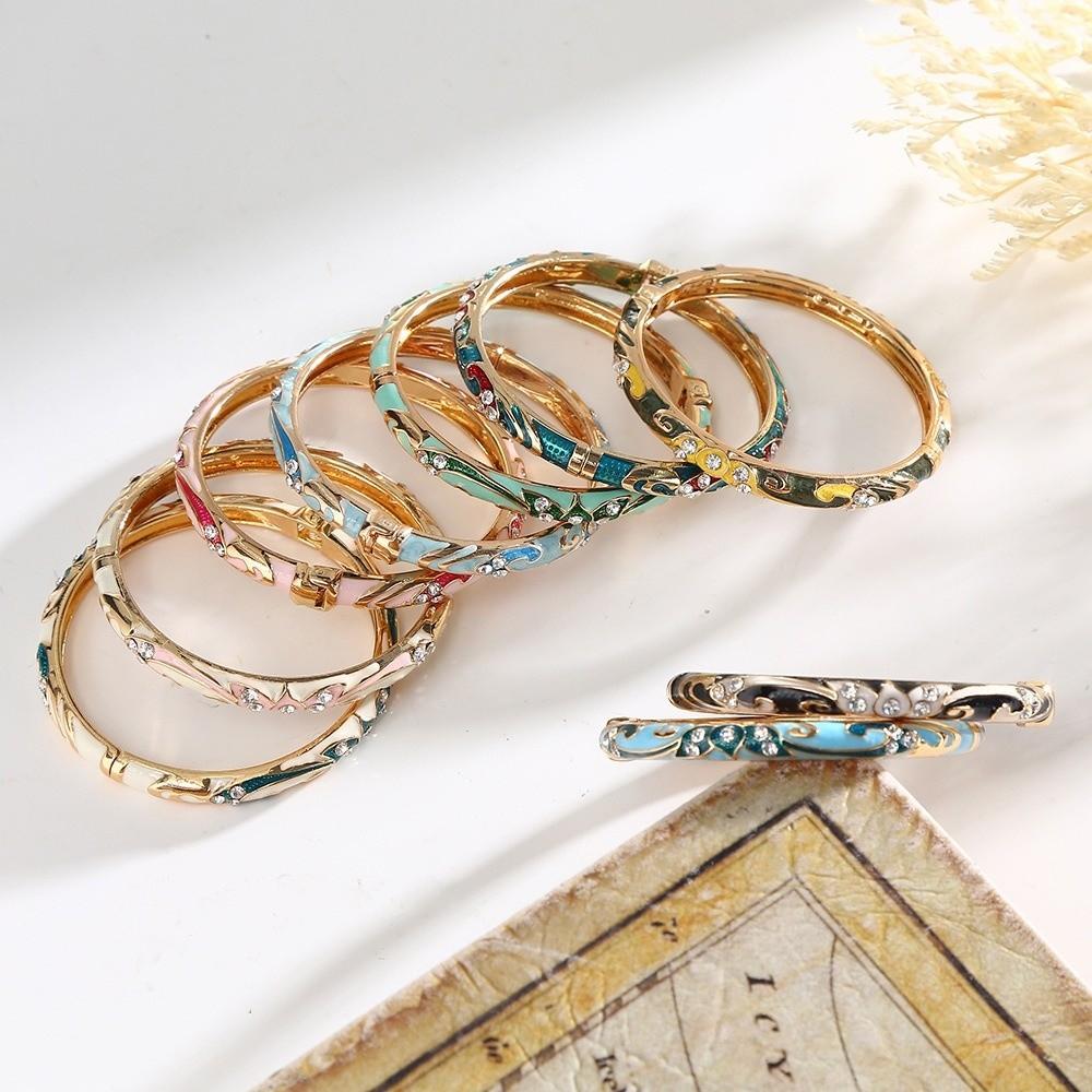 Zink Zink Zinklegierung Cloisonné Offener Armreif Elegant Retro Hof Floral Armreif Chinesischer Traditioneller Schmuck Party