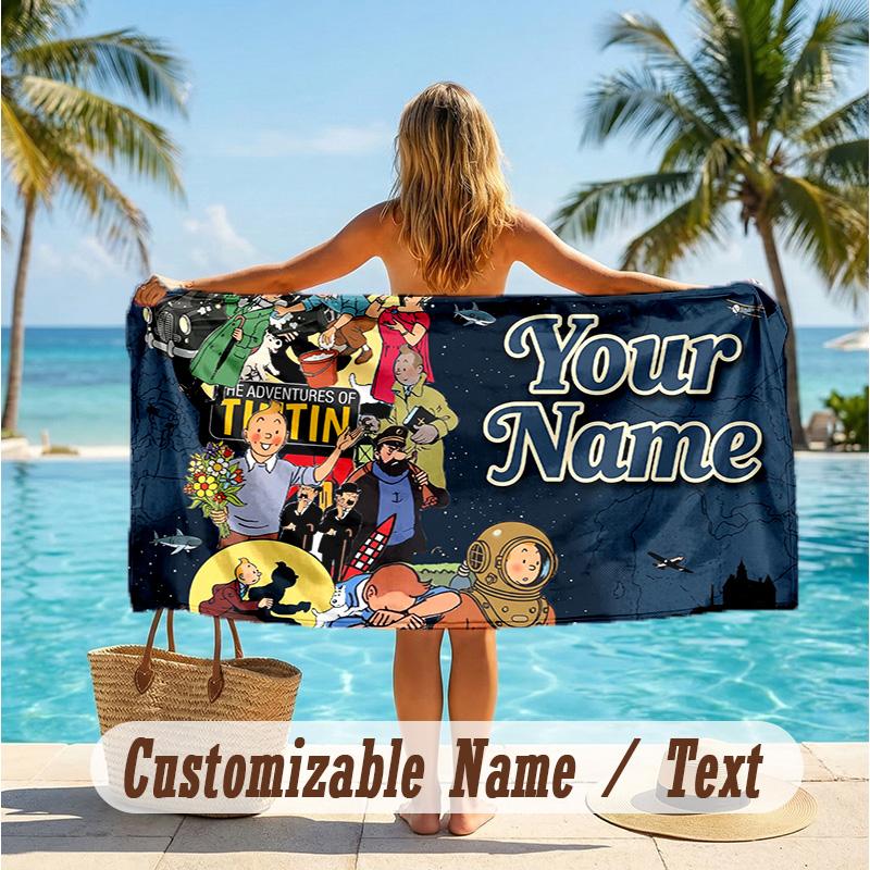 Custom Text Beach Towel, Soft Absorbent Swimming Multi-use TowelTintin