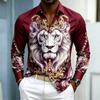 Camicia da uomo a maniche lunghe con colletto camicia Stampa Re Leone camicia business casual alla moda casual taglia grande vestibilità aderente top da uomo