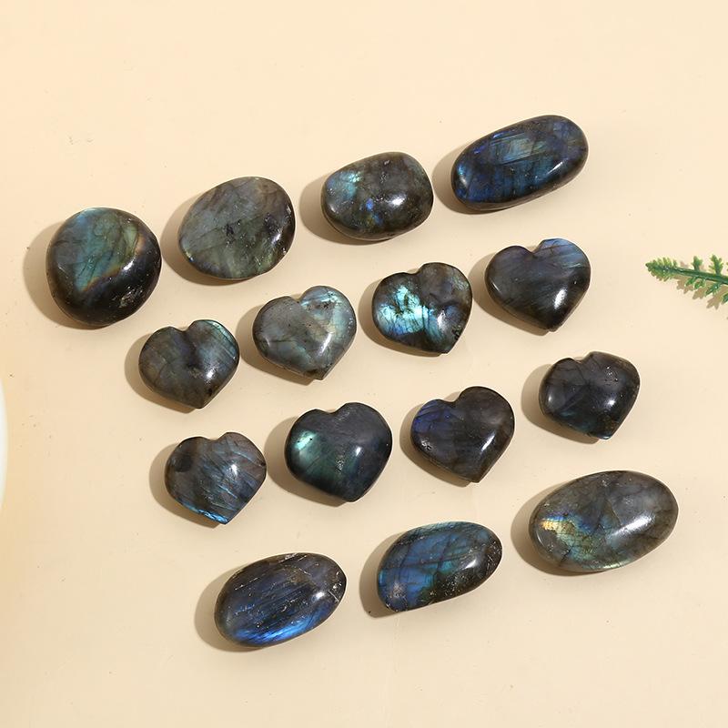 1pc Labradorite Heart Shape Palm Stone Worry Stone Therapy Smooth Gemstone for Reiki Healing Crystal Meditation Feng Shui Decor