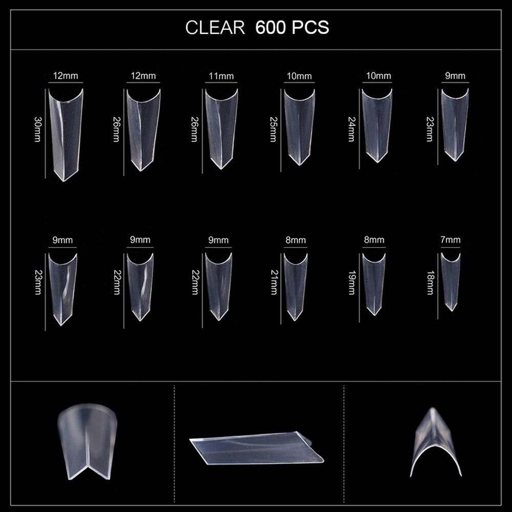 

KADS 600 шт., остроконечные накладные ногти с половиной покрытия, прозрачный белый цвет, 12 размеров, инструменты для дизайна ногтей, маникюр, накладные ногти