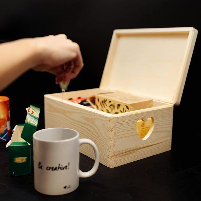 Creative Deco Caisse Bois Rangement 30x20x14cm - Boîte De Rangement Bois - Boite Rangement Cuisine - Caisse De Rangement Couvercle