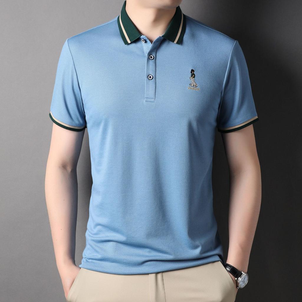Sommer Neues Herren-Poloshirt Mode für Männer mittleren Alters Marken-Leichtes Business-Casual Kurzarm-T-Shirt
